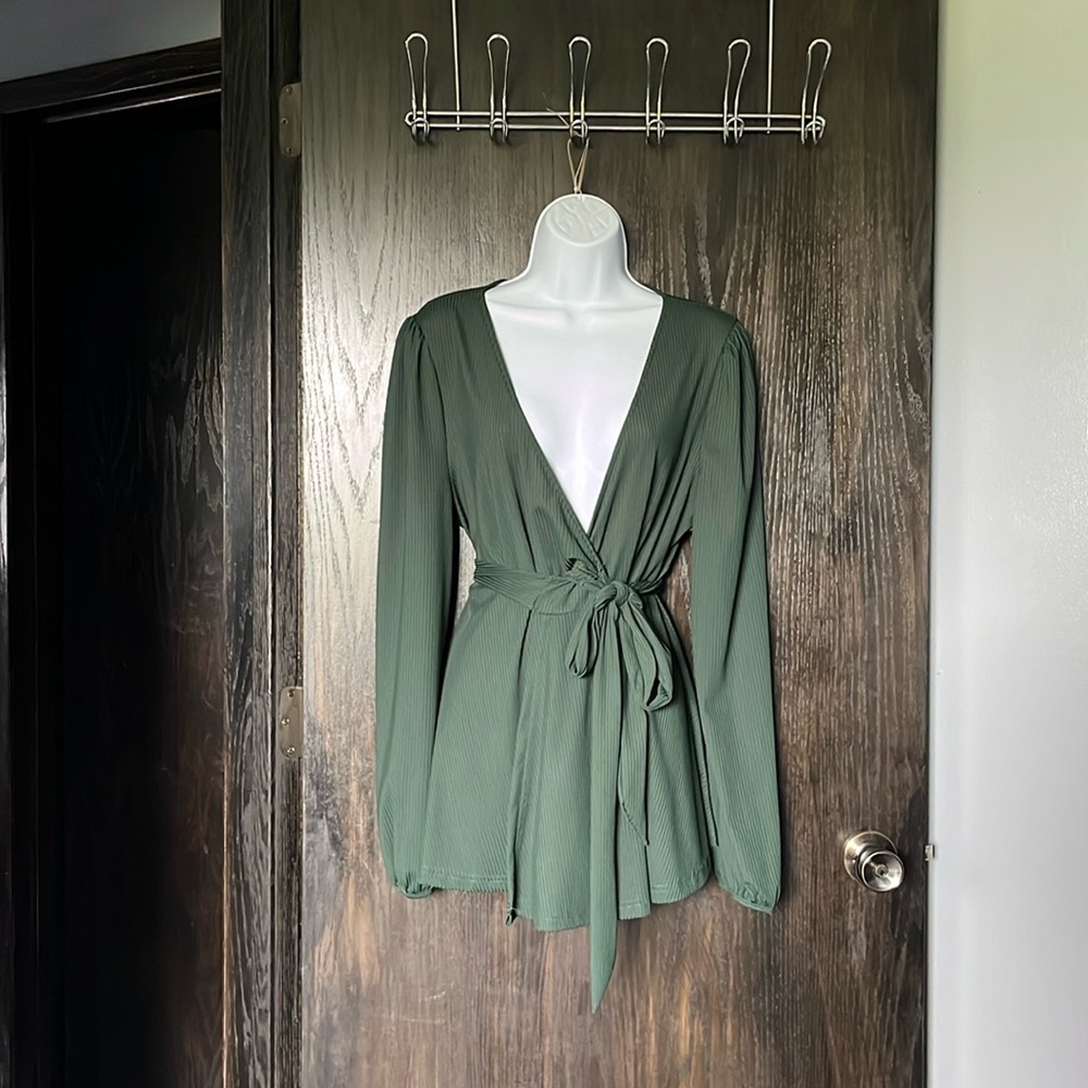 Green long sleeve, wrap blouse, XL by SHEIN